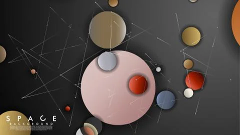Background of Flat Space with planets and stars. Vector illustration of galax Stock Illustration