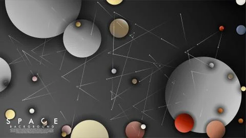 Background of Flat Space with planets and stars. Vector illustration of galax 스톡 일러스트
