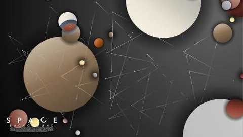 Background of Flat Space with planets and stars. Vector illustration of galax Illustrazione stock