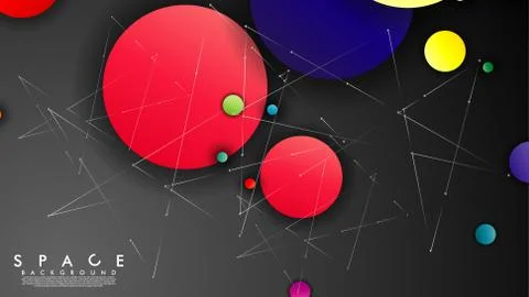 Background of Flat Space with planets and stars. Vector illustration of galax Stock Illustration
