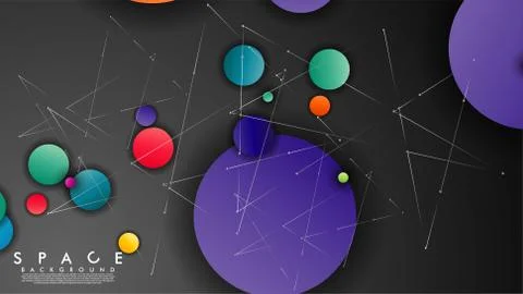 Background of Flat Space with planets and stars. Vector illustration of galax Stockillustratie