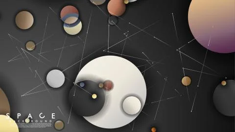Background of Flat Space with planets and stars. Vector illustration of galax Illustrazione stock