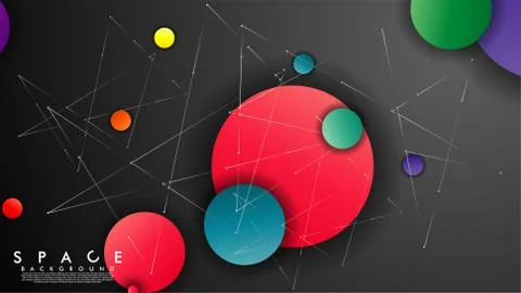 Background of Flat Space with planets and stars. Vector illustration of galax Stock Illustration