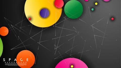 Background of Flat Space with planets and stars. Vector illustration of galax Stock Illustration