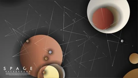 Background of Flat Space with planets and stars. Vector illustration of galax Stock Illustration
