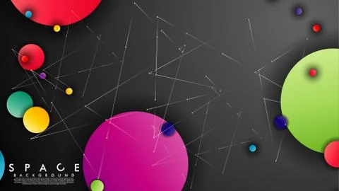 Background of Flat Space with planets and stars. Vector illustration of galax Stock Illustration