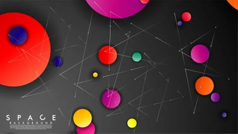 Background of Flat Space with planets and stars. Vector illustration of galax Stock Illustration