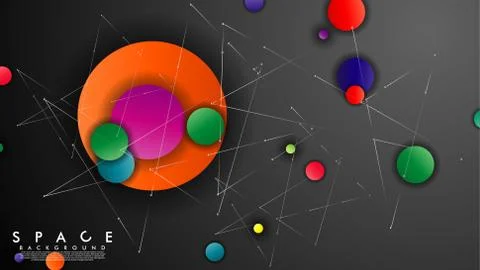 Background of Flat Space with planets and stars. Vector illustration of galax Stock Illustration