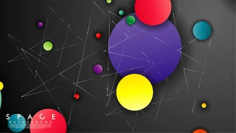 Background of Flat Space with planets and stars. Vector illustration of galax Stock Illustration