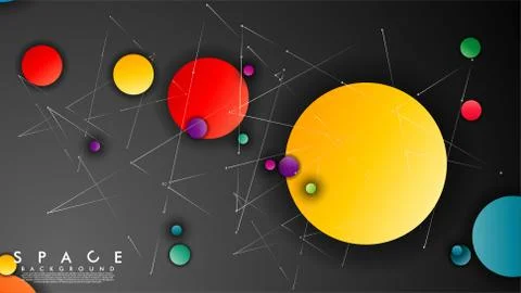 Background of Flat Space with planets and stars. Vector illustration of galax Stock Illustration