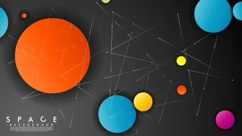 Background of Flat Space with planets and stars. Vector illustration of galax イラスト素材