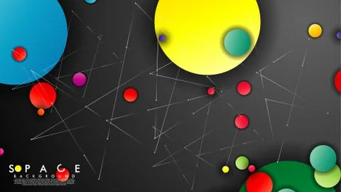 Background of Flat Space with planets and stars. Vector illustration of galax Illustrazione stock
