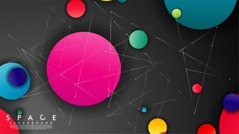 Background of Flat Space with planets and stars. Vector illustration of galax Stock Illustration