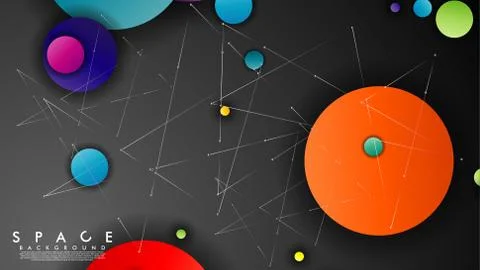 Background of Flat Space with planets and stars. Vector illustration of galax Illustrazione stock