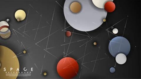 Background of Flat Space with planets and stars. Vector illustration of galax Stockillustratie