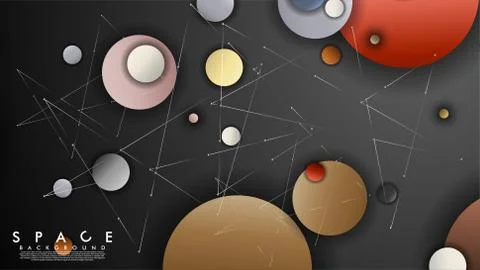 Background of Flat Space with planets and stars. Vector illustration of galax Stock Illustration