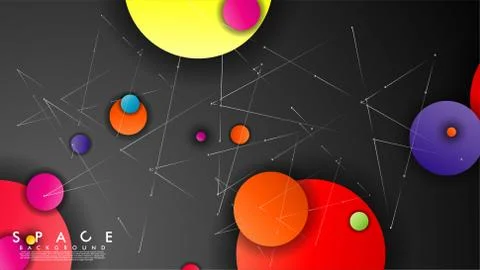 Background of Flat Space with planets and stars. Vector illustration of galax Illustrazione stock