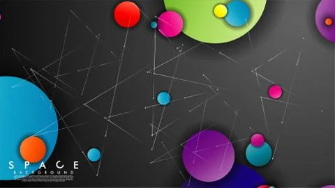 Background of Flat Space with planets and stars. Vector illustration of galax Stock Illustration
