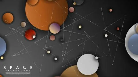 Background of Flat Space with planets and stars. Vector illustration of galax Stock Illustration