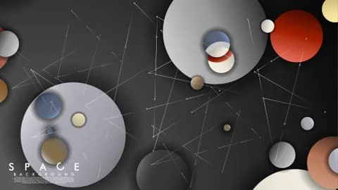 Background of Flat Space with planets and stars. Vector illustration of galax Stock Illustration