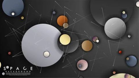Background of Flat Space with planets and stars. Vector illustration of galax Stock Illustration