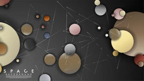 Background of Flat Space with planets and stars. Vector illustration of galax 스톡 일러스트