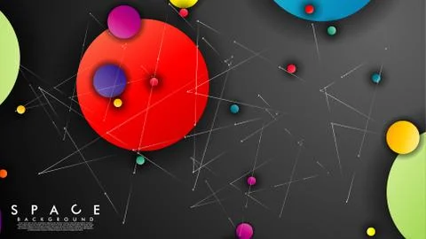 Background of Flat Space with planets and stars. Vector illustration of galax Stock Illustration