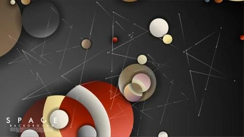Background of Flat Space with planets and stars. Vector illustration of galax Stock Illustration