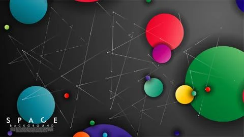 Background of Flat Space with planets and stars. Vector illustration of galax Stock Illustration