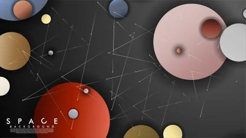 Background of Flat Space with planets and stars. Vector illustration of galax Illustrazione stock