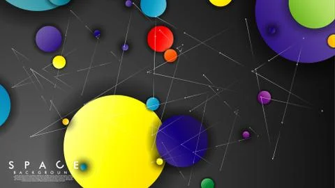 Background of Flat Space with planets and stars. Vector illustration of galax Illustrazione stock