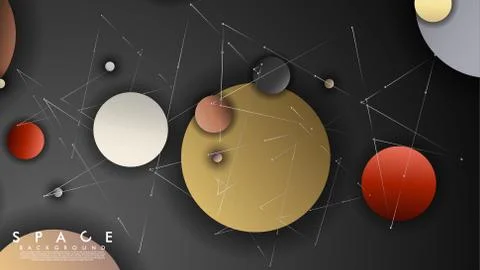Background of Flat Space with planets and stars. Vector illustration of galax Illustrazione stock