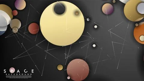 Background of Flat Space with planets and stars. Vector illustration of galax Illustrazione stock