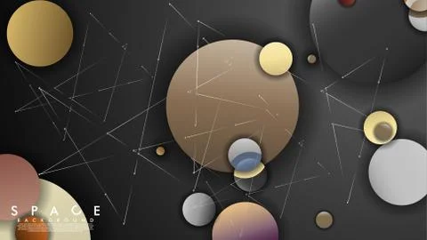 Background of Flat Space with planets and stars. Vector illustration of galax Illustrazione stock