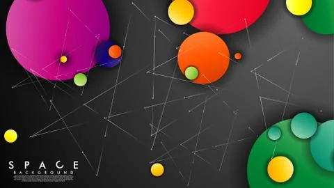 Background of Flat Space with planets and stars. Vector illustration of galax Illustrazione stock