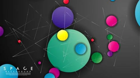 Background of Flat Space with planets and stars. Vector illustration of galax Stock Illustration