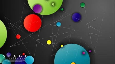 Background of Flat Space with planets and stars. Vector illustration of galax Stock Illustration