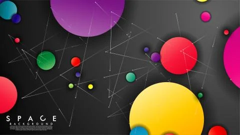 Background of Flat Space with planets and stars. Vector illustration of galax Stock Illustration