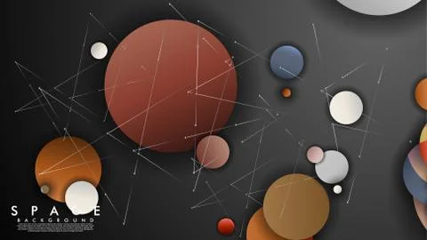 Background of Flat Space with planets and stars. Vector illustration of galax Stockillustratie