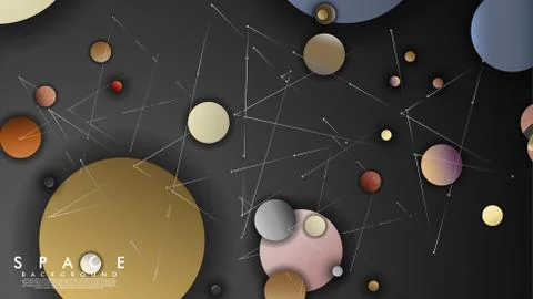 Background of Flat Space with planets and stars. Vector illustration of galax Stock Illustration