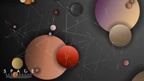 Background of Flat Space with planets and stars. Vector illustration of galax Stock Illustration