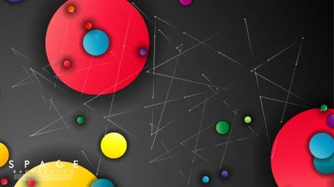 Background of Flat Space with planets and stars. Vector illustration of galax Illustrazione stock