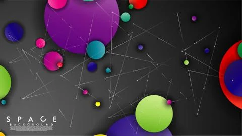 Background of Flat Space with planets and stars. Vector illustration of galax Stockillustratie