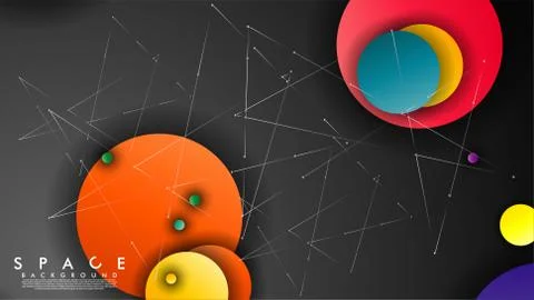 Background of Flat Space with planets and stars. Vector illustration of galax Stockillustratie