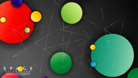 Background of Flat Space with planets and stars. Vector illustration of galax Stock Illustration