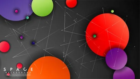 Background of Flat Space with planets and stars. Vector illustration of galax Stockillustratie