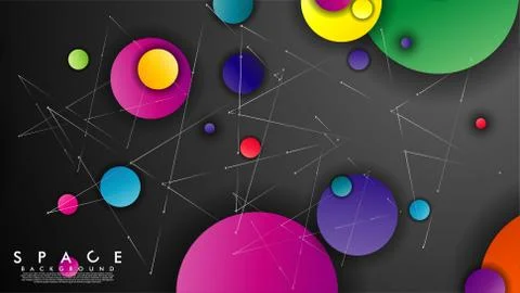 Background of Flat Space with planets and stars. Vector illustration of galax Stock Illustration