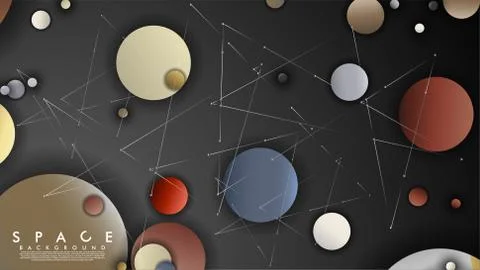 Background of Flat Space with planets and stars. Vector illustration of galax 스톡 일러스트