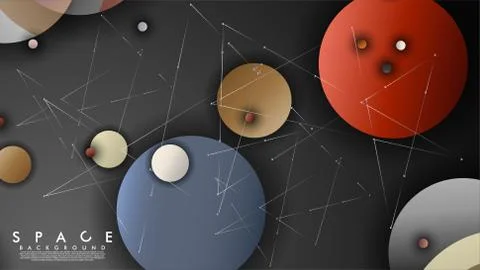 Background of Flat Space with planets and stars. Vector illustration of galax 스톡 일러스트