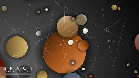 Background of Flat Space with planets and stars. Vector illustration of galax Stock Illustration